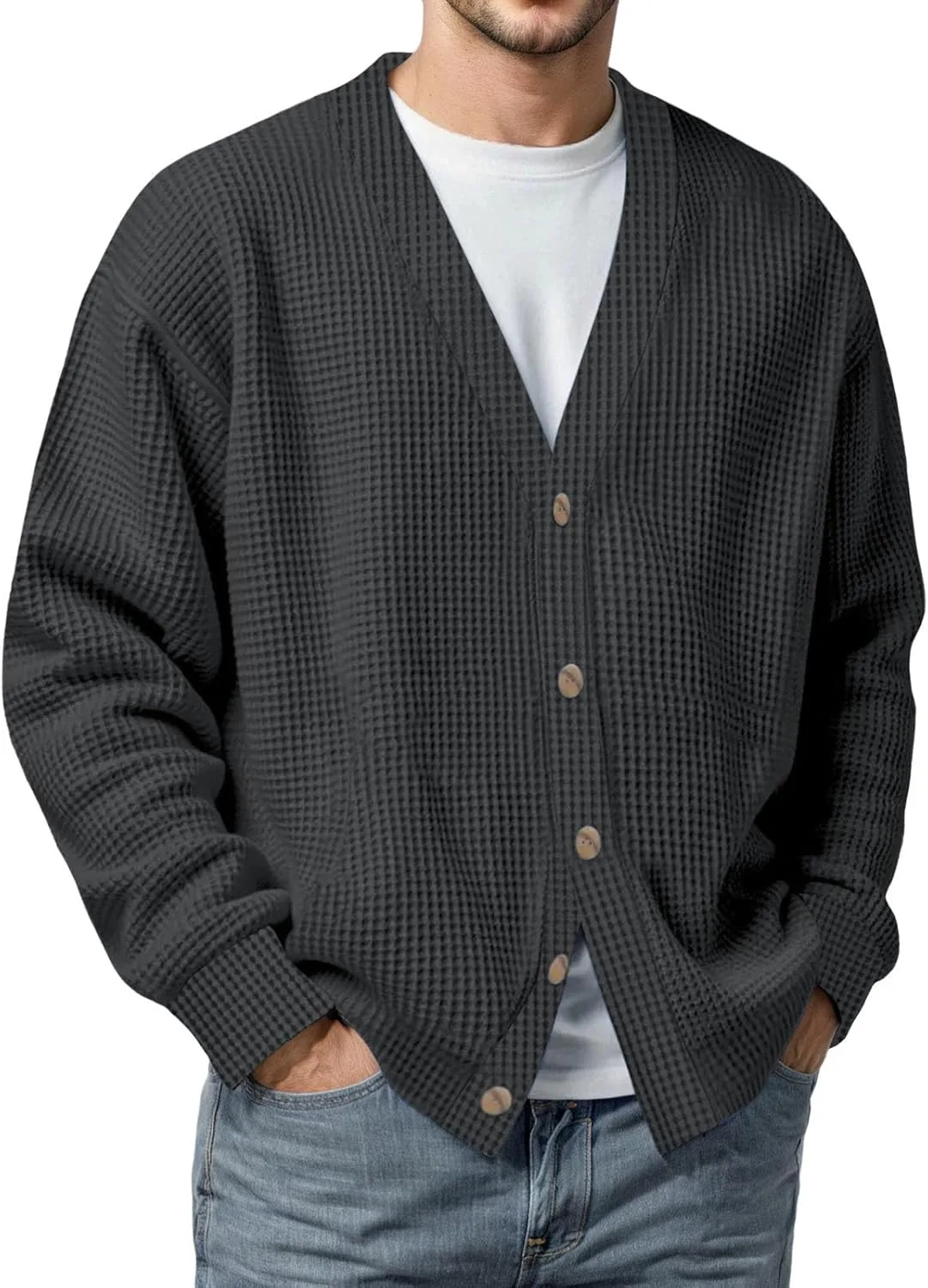 

Мужской кардиган с воротником шаль и V-образным вырезом