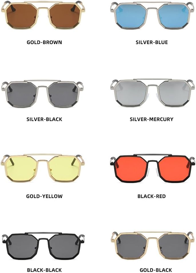 

Классические квадратные солнцезащитные очки Willochra из золотистого металла для мужчин и женщин, в стиле ретро с двойной перемычкой, модные женские многоугольные солнцезащитные очки, C7