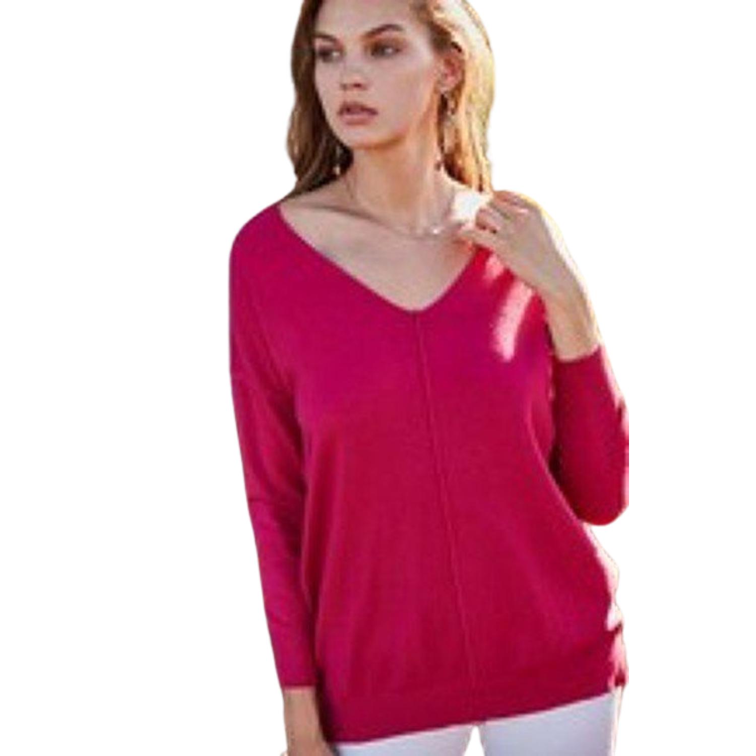 

Свитер Hi-lo с V-образным вырезом, рукавами 3/4 и боковыми разрезами FASHNZFAB, розово-красный