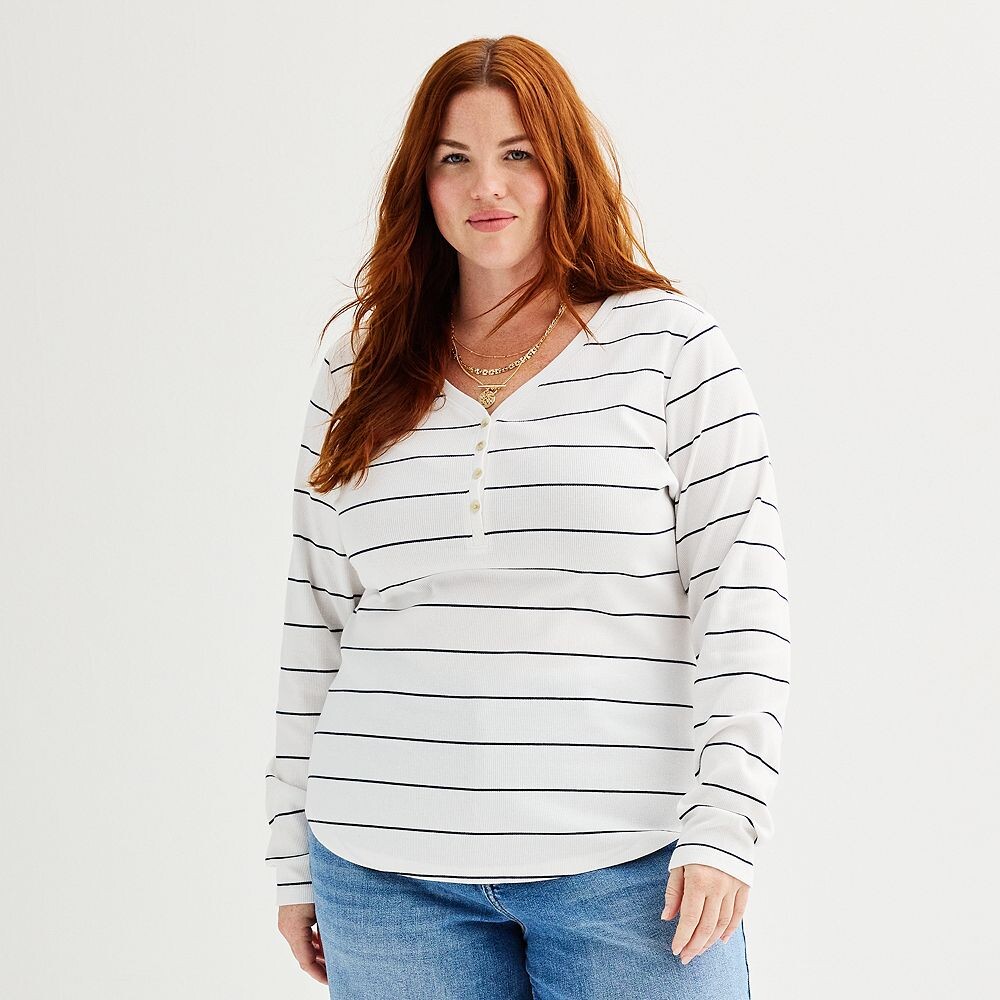 

Хенли больших размеров Sonoma Goods For Life в рубчик с длинными рукавами, цвет White Blue Stripe