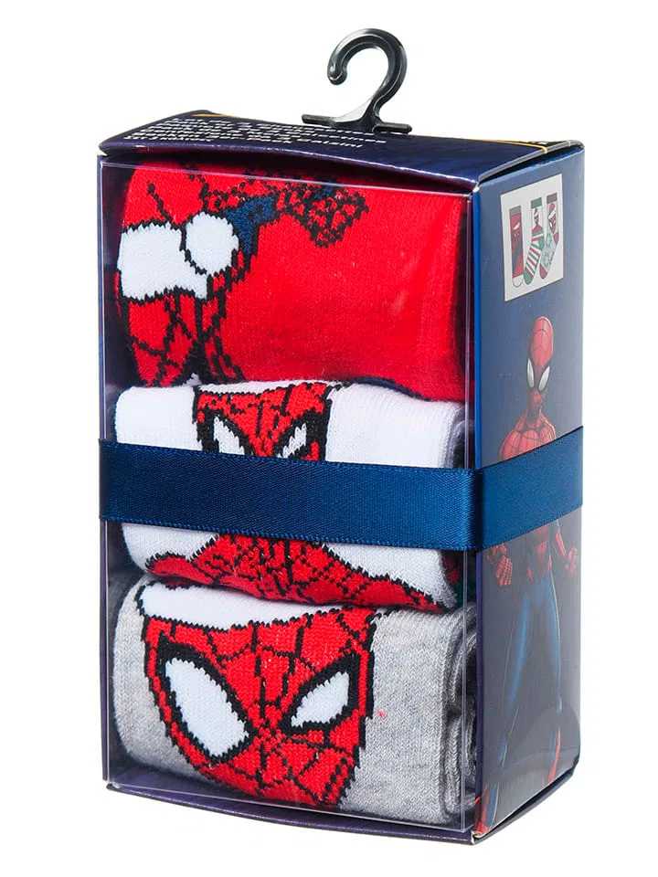 Носки, набор 3 пары, Spiderman, красный/белый — фото 4