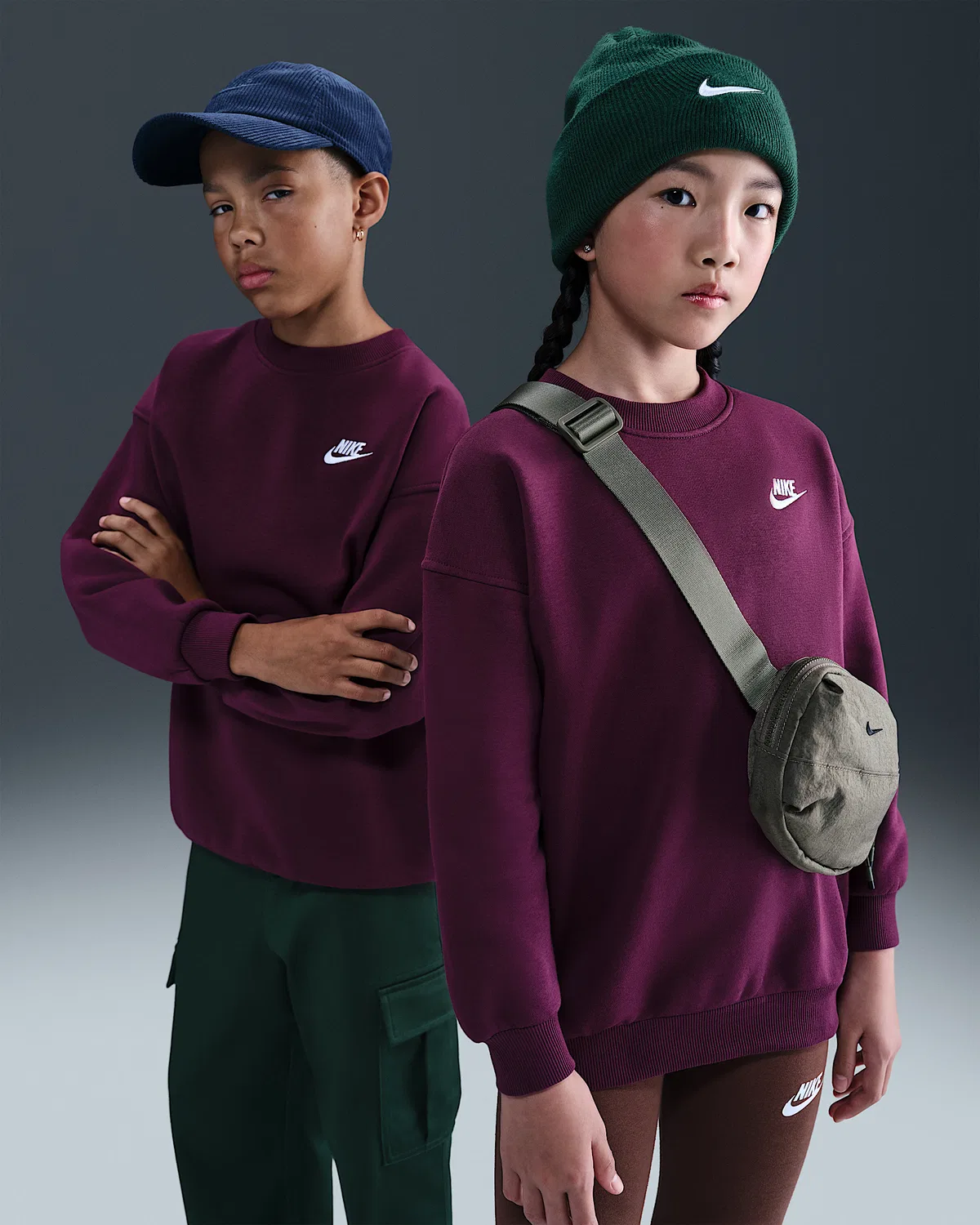 Детская увеличенная толстовка Nike Sportswear Club Fleece, Bordeaux/White