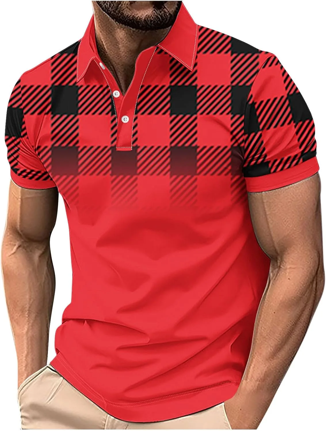 

Мужская футболка для гольфа с коротким рукавом и клетчатым принтом