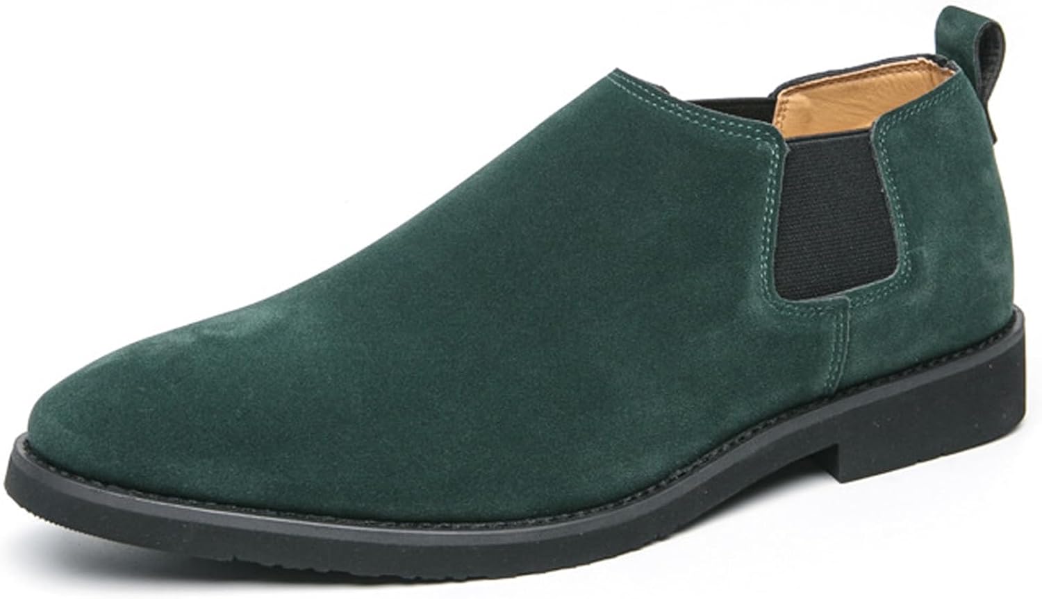 

Мужские замшевые ботинки до щиколотки, ретро, с круглым носком, массивным каблуком, без шнуровки, низкие, деловые, рабочие, короткие повседневные и формальные ботинки Ghibhna, зеленый