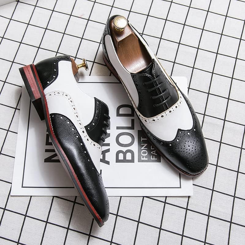 Мужские оксфорды HuitJours многокрасочные броги Wing Tip с шнуровкой, пэчворк, двухцветные, с перфорацией и круглым носком, черный — фото 3