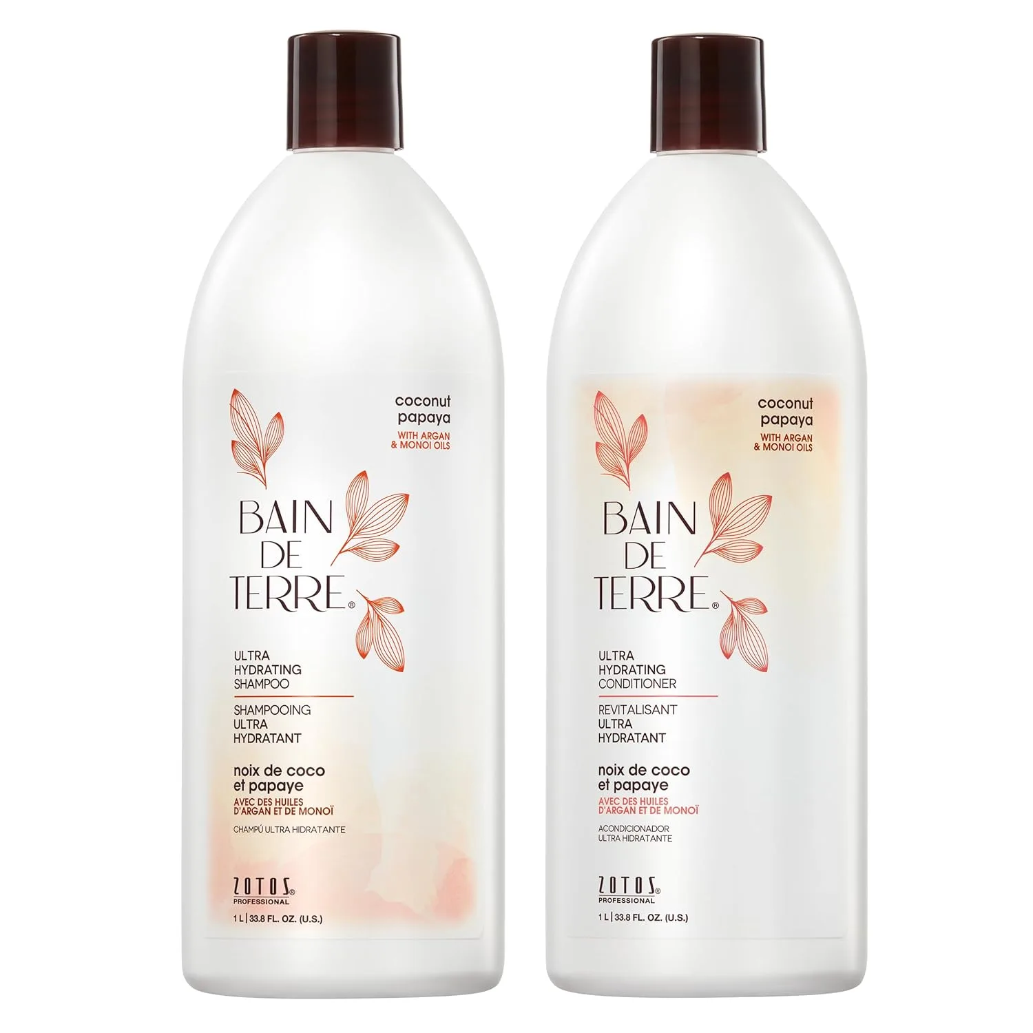Набор шампуня и кондиционера Bain de Terre Ultra Hydrating | Кокос и папайя | Увлажняет очень сухие и поврежденные волосы | Без парабенов | Безопасен для окрашенных волос | 950 мл