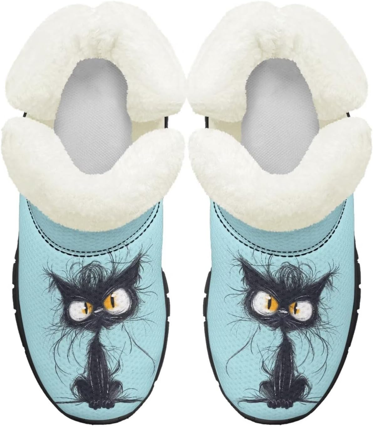 

Мальчик Девочка Снежные Ботинки Короткие Зимние Теплые Ботиночки Нескользящие Легкие Уличные Ботинки для Холодной Погоды Chririnla, Artistic Black Cat