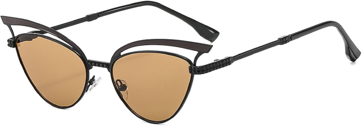 

Женские солнцезащитные очки Melrose Fashion Cat Eye 2024, роскошные винтажные солнцезащитные очки Cateyeye для женщин, защита от УФ-излучения UV400, модные солнцезащитные очки, Black Tea