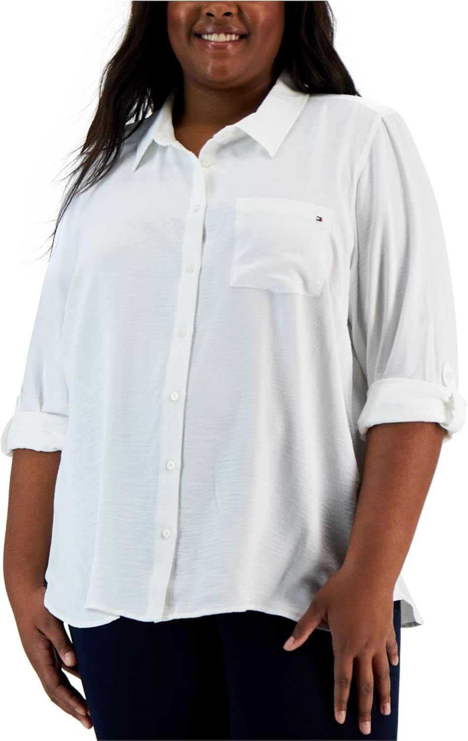 

Женская рубашка Tommy Hilfiger с отворотами на рукавах и пуговицами, Ivory