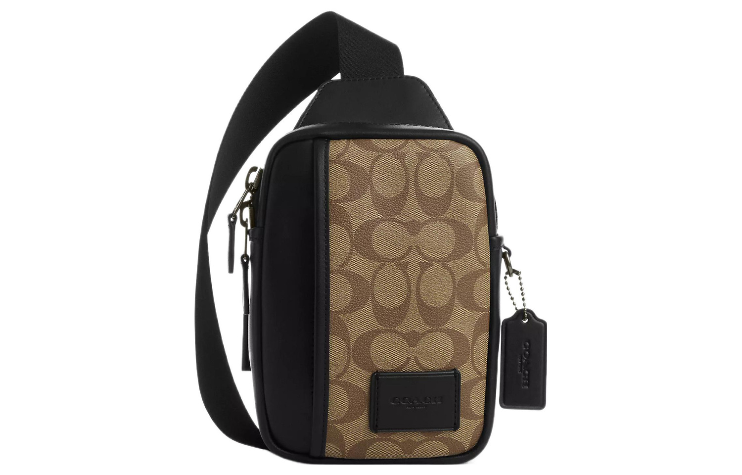 

Сумка через плечо мини с кожаной отделкой и одним ремнём Coach Gunmetal & Khaki & Black