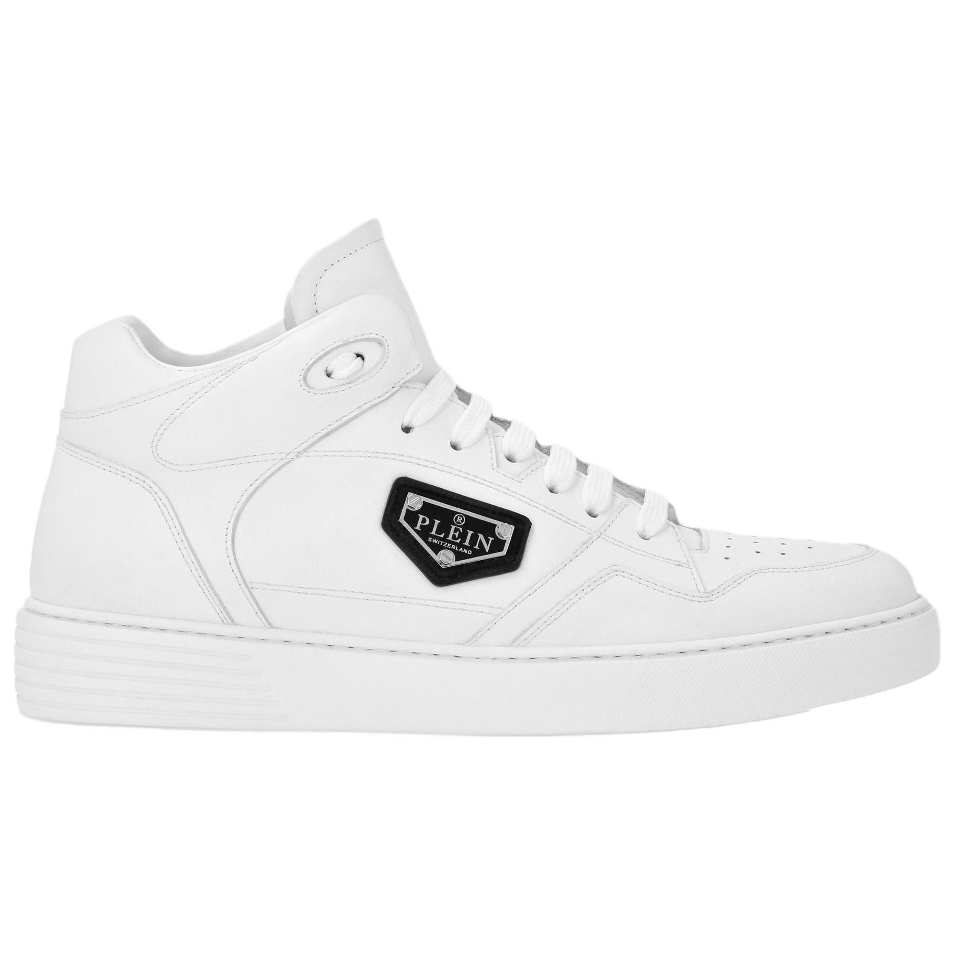 PHILIPP PLEIN Кожаные кроссовки для скейтбординга Mid top Unisex White — фото 3