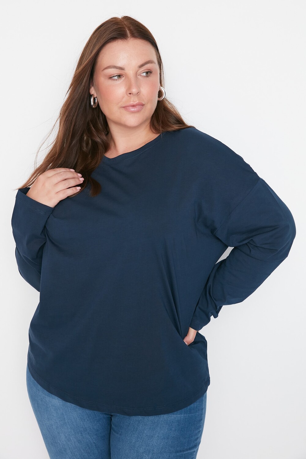 

Футболка больших размеров - Темно-синий - Oversize Trendyol