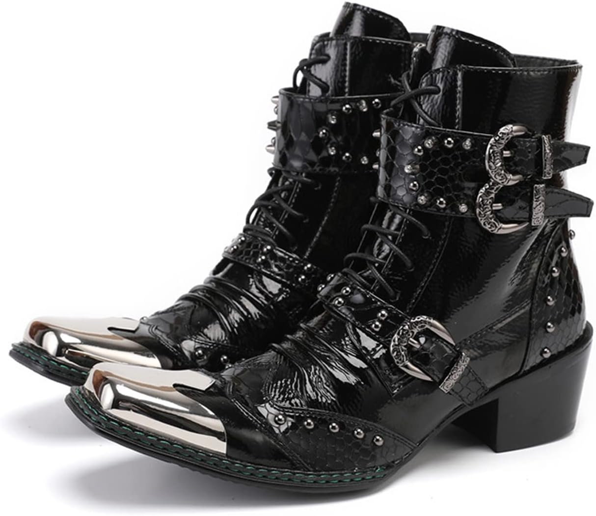 

Мужские повседневные ботинки Santimon, черные, вестерн, кожаные, модные, с квадратным носком, металлической накладкой, ботильоны