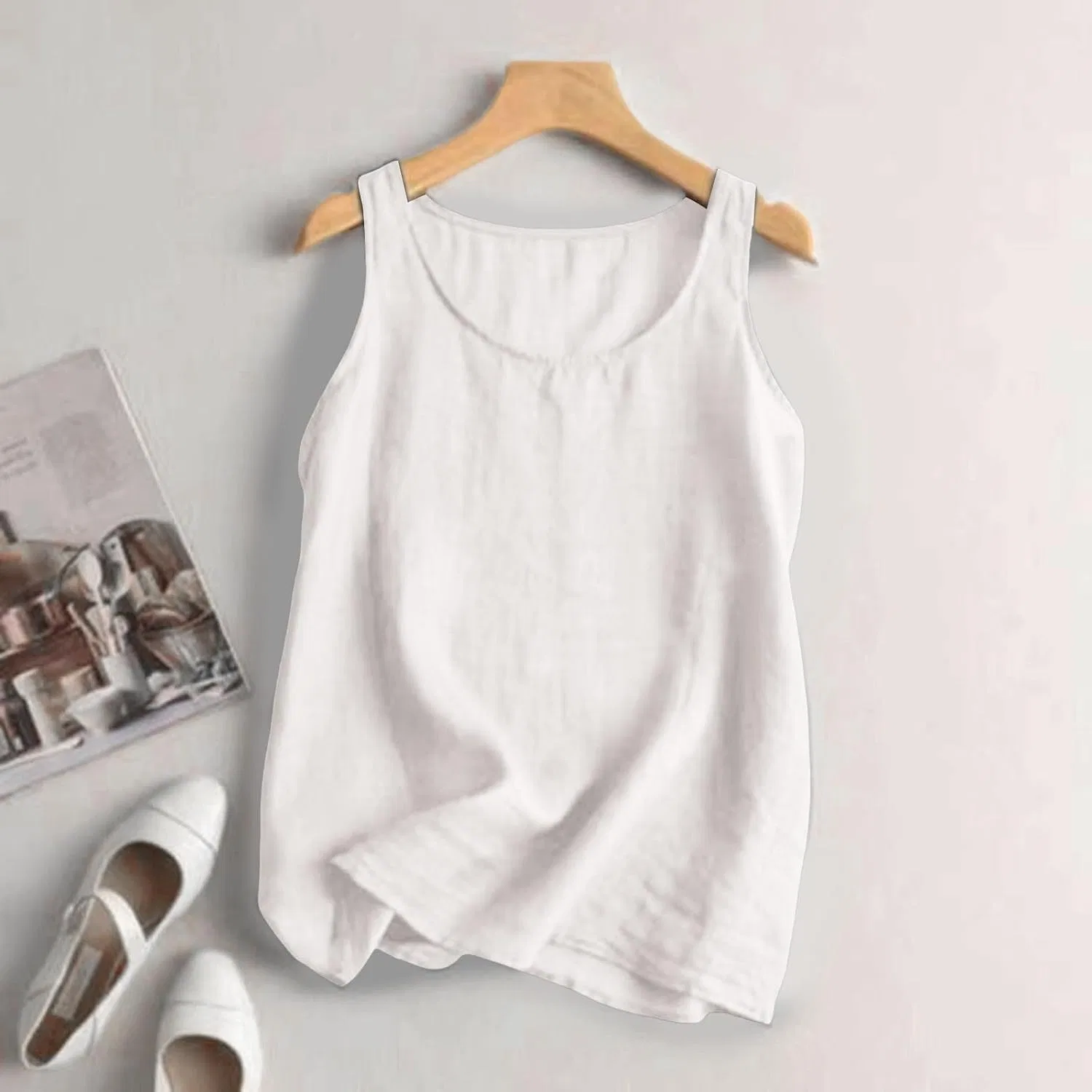 Блуза, льняная, свободного кроя, Camisole Women, белый — фото 2