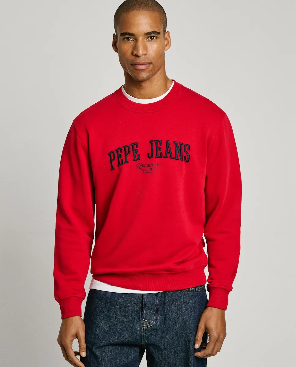 

Мужская толстовка с круглым вырезом и вышитым логотипом Pepe Jeans, красный