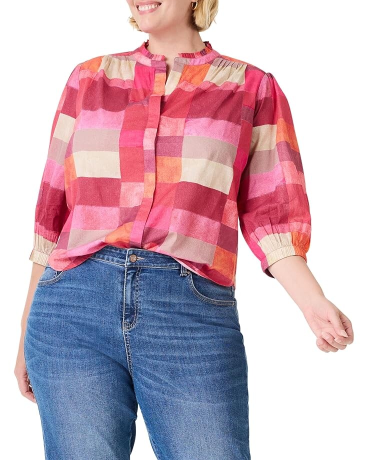 

Рубашка NIC+ZOE Plus Sunset Plaid Cotton Girlfriend Shirt, цвет Pink Multi