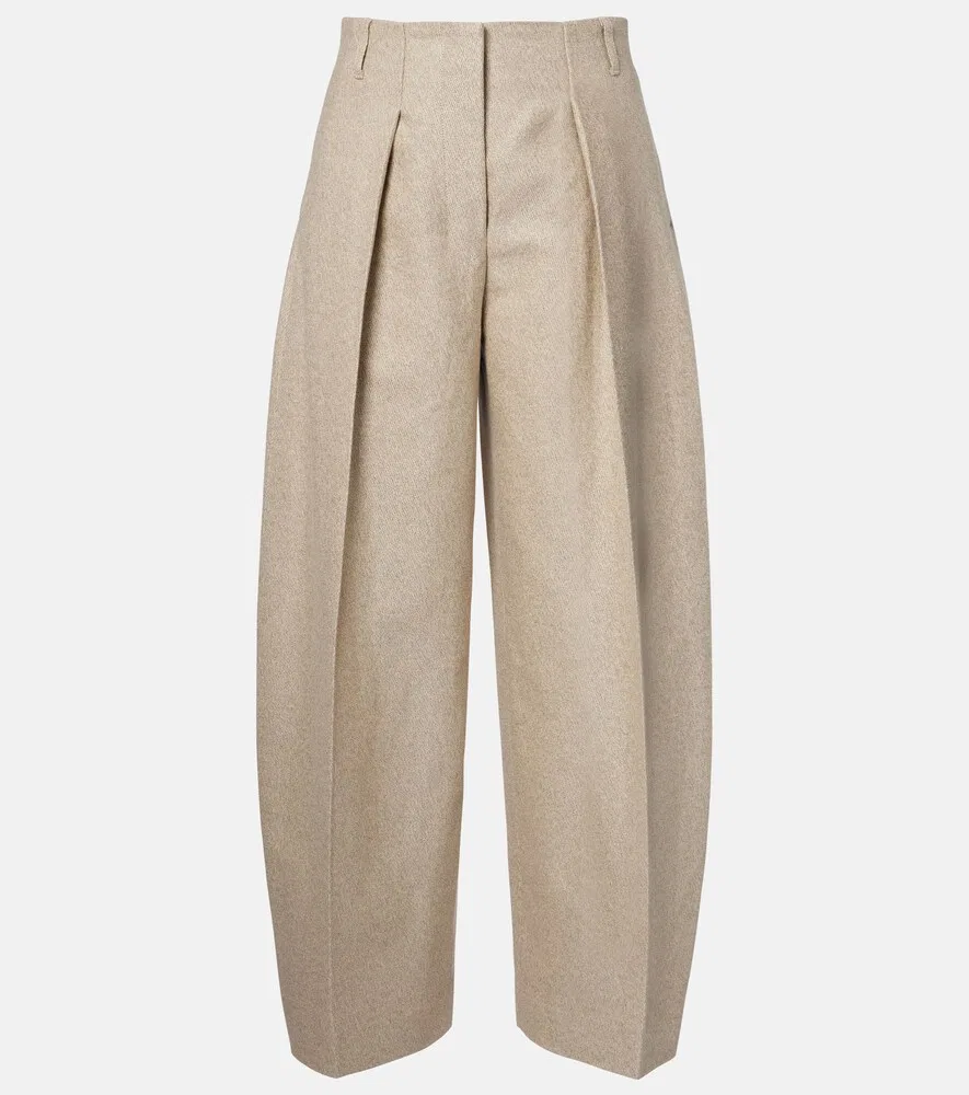 Брюки-бочонки Ovalo из хлопка и льна Jacquemus, бежевый