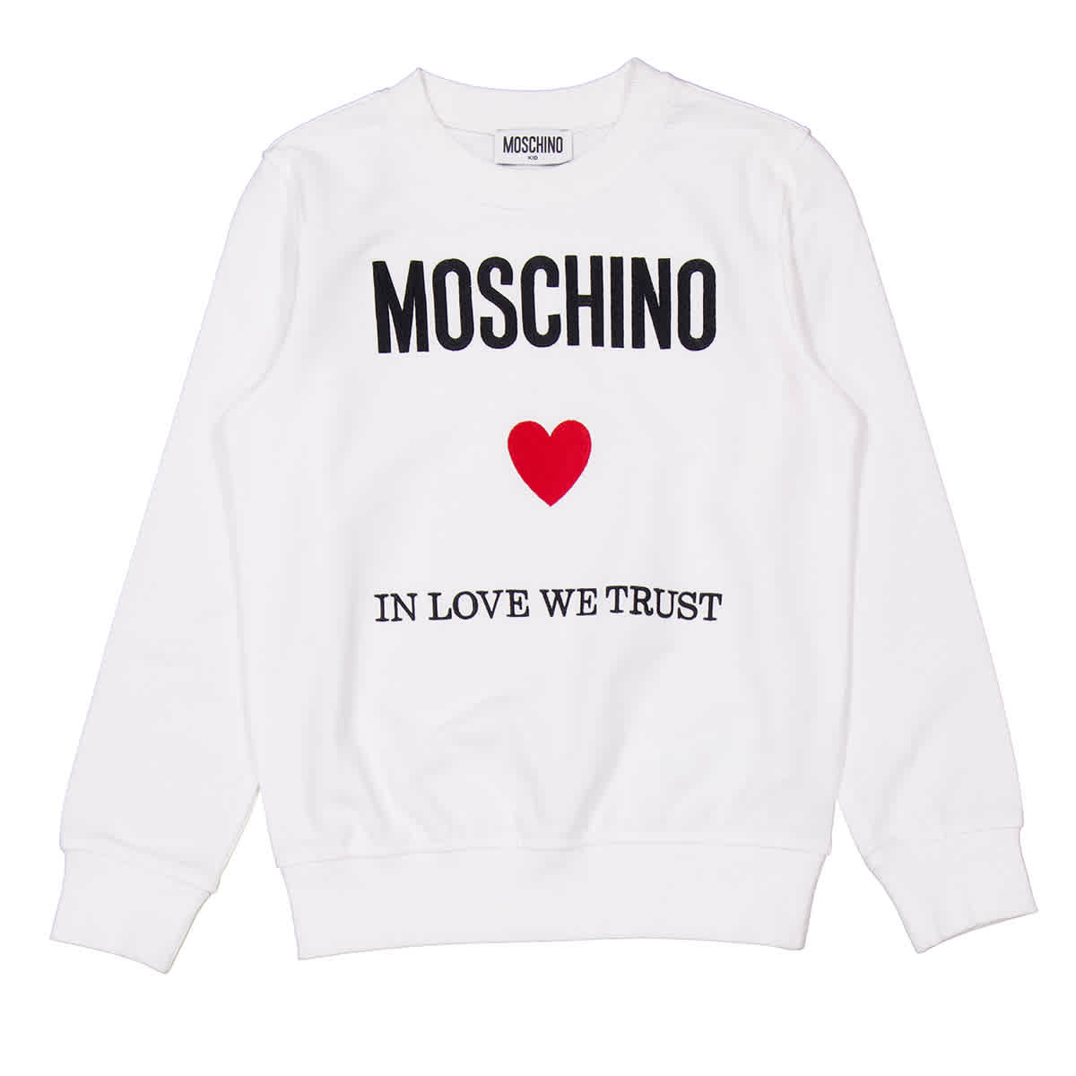 

Moschino Девочки Логотип Принт Круглый Вырез Хлопковый Свитшот, белый