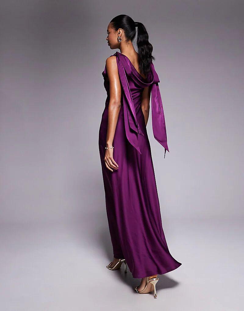 

Платье макси TFNC со спущенными плечами и завязками в цвете «фиолетовая ягода»