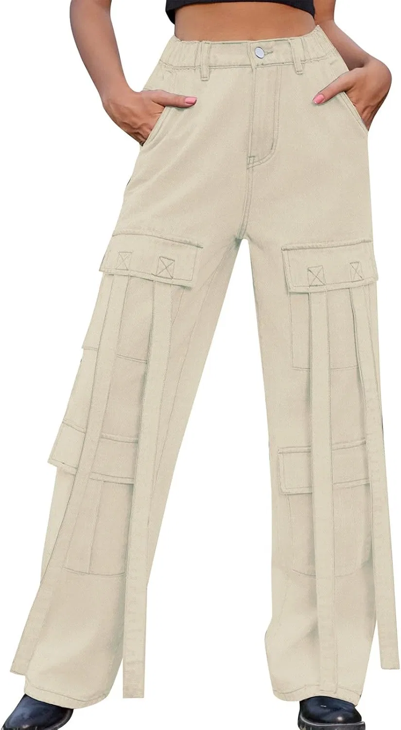 Джинсы свободные, Y2K, High Waisted Straight Wide Leg, хаки