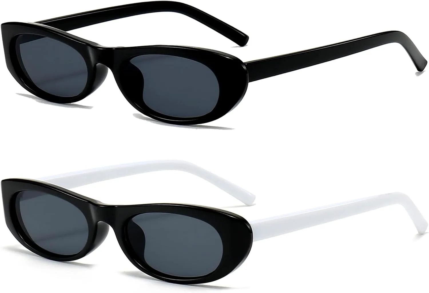 

EYLRIM Модные узкие солнцезащитные очки «кошачий глаз» для женщин, маленькие овальные солнцезащитные очки, черные, 2 Pack (A4 Black/Grey + Black White/Grey)
