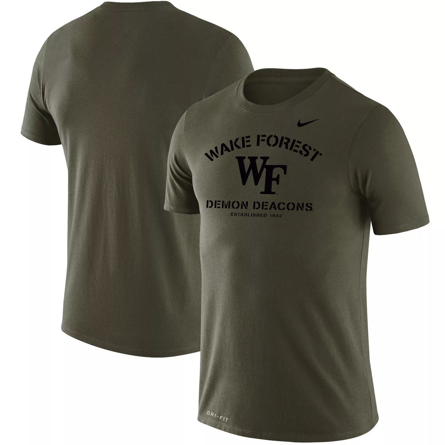 Мужская оливковая футболка Wake Forest Demon Deacons Stencil Arch Performance Nike