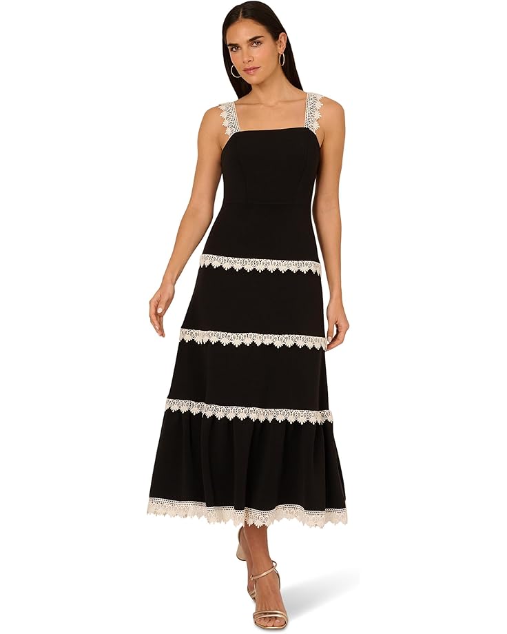 

Платье Adrianna Papell Knit Crochet Trim Dress, цвет Black/Ecru