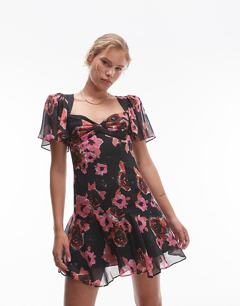 

Topshop 2013 Черно-розовое платье с галстуком и укороченное мини-платье
