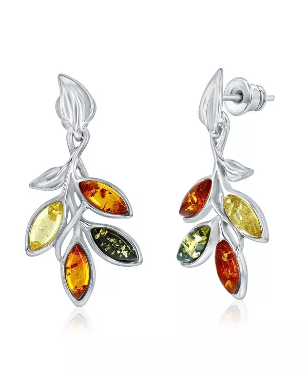

Серьги из стерлингового серебра с разноцветными янтарными листьями Caribbean Treasures, amber