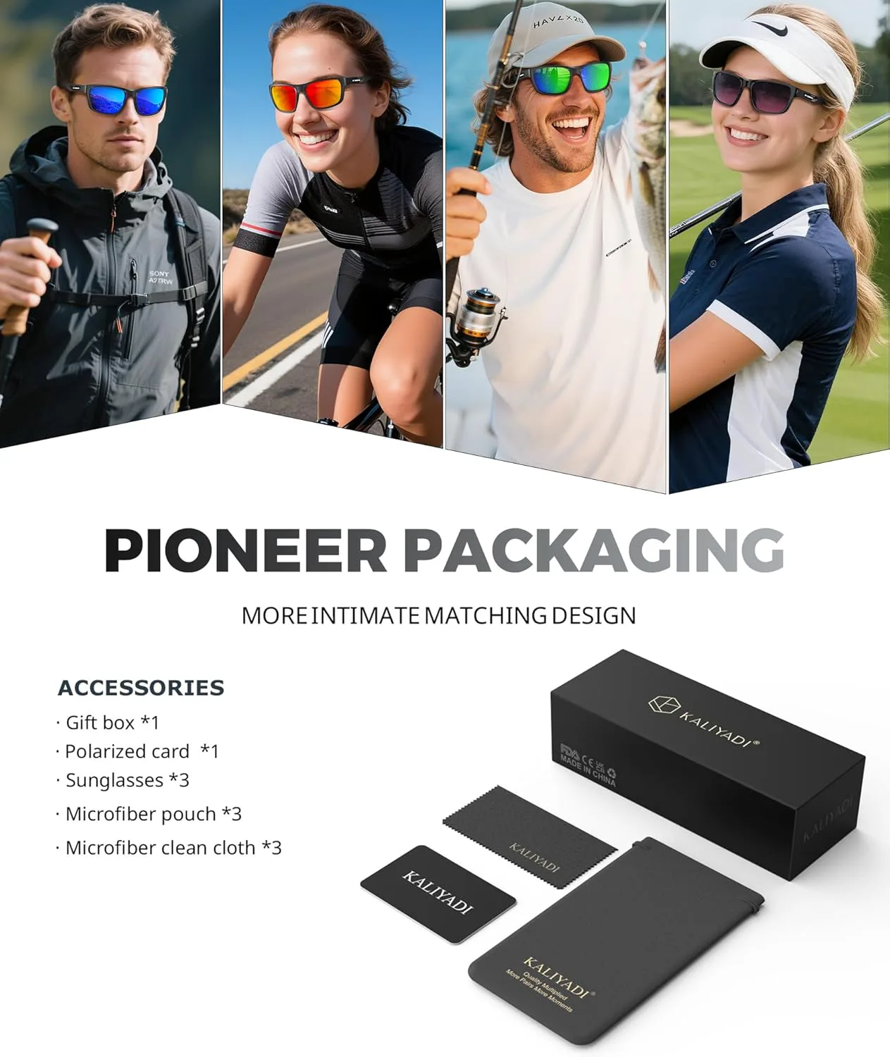 

Поляризованные солнцезащитные очки KALIYADI для мужчин и женщин: классические солнцезащитные очки для вождения и рыбалки с защитой UV400, A01-black+black+black