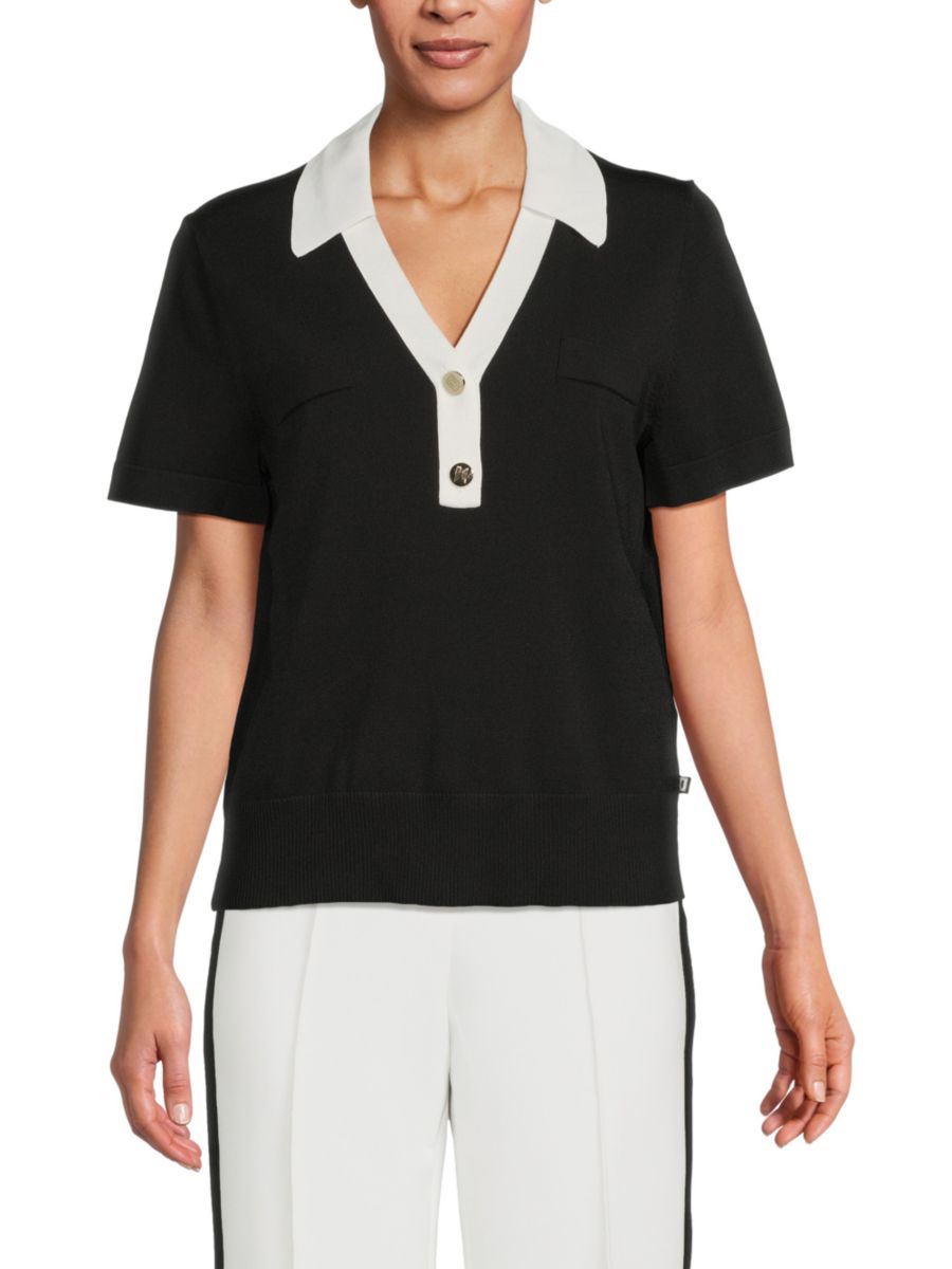 

Свитер с короткими рукавами и контрастным воротником Karl Lagerfeld Paris, цвет Black Soft White