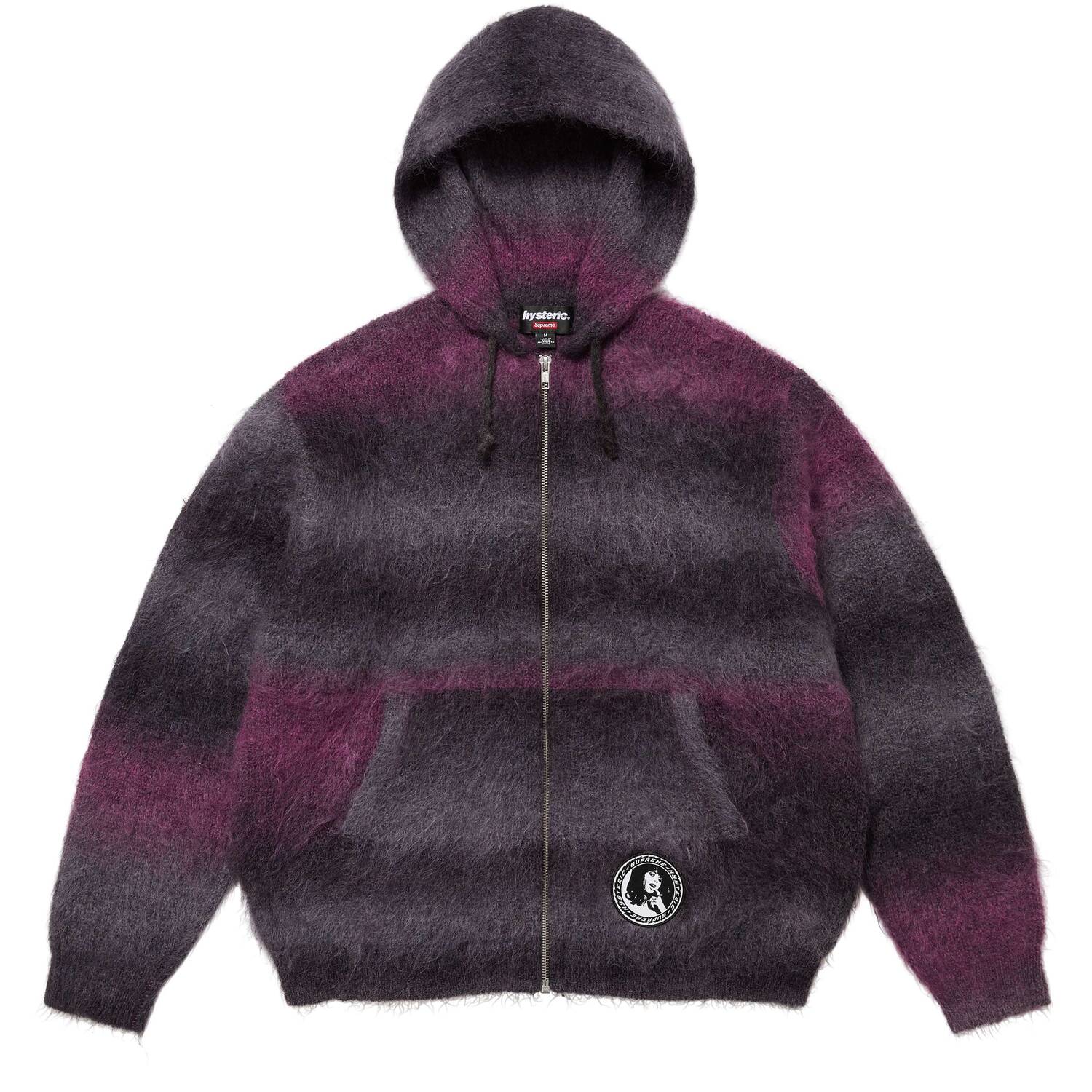 Толстовка Hysteric Glamour с капюшоном на молнии из мохера Supreme, черный — фото 4