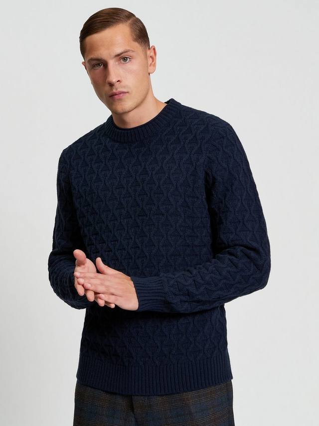 

Вязаный свитер с узором из кабеля из смесовой шерсти Ben Sherman, Dark Navy
