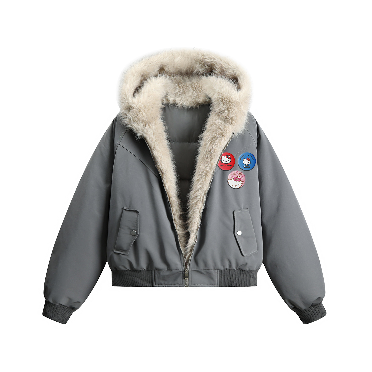 

Hello Kitty Hello Kitty SS25 Пуховая куртка-пальто унисекс Sanrio, темный серый