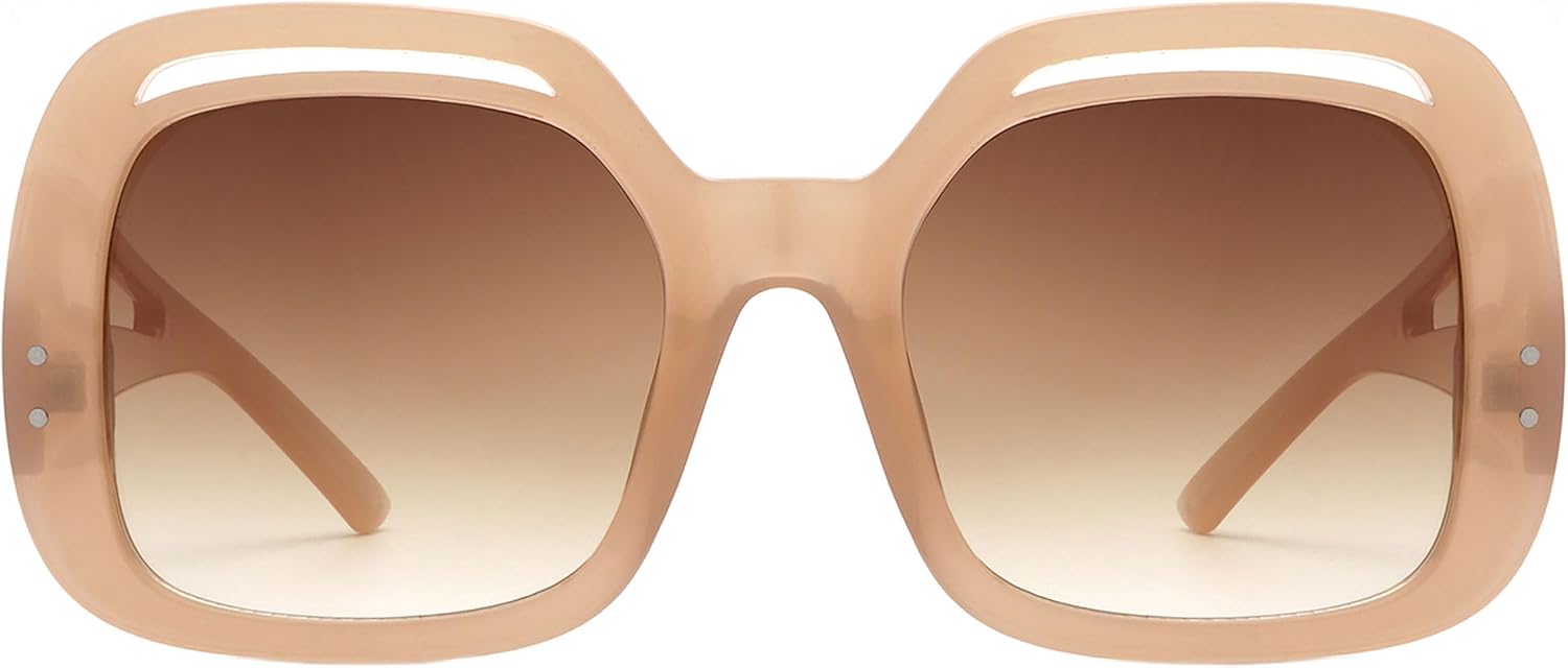 

Женские солнцезащитные очки PASTL увеличенного квадратного размера, винтажный ретро-дизайн, выразительная оправа с вырезами, защита от ультрафиолета UV400, Light Tan (Brown)