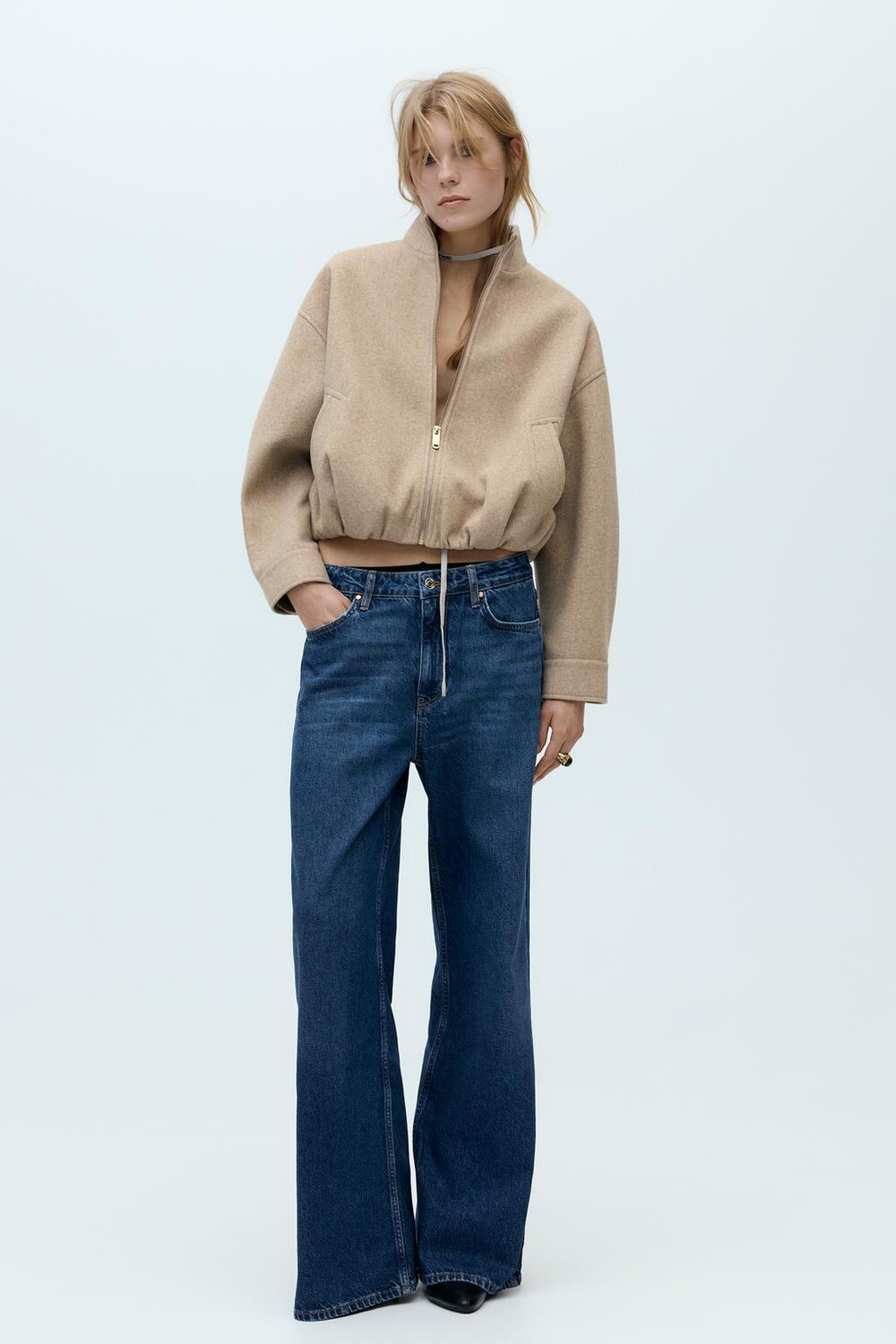 

Мягкая куртка-бомбер ZARA, бежевый