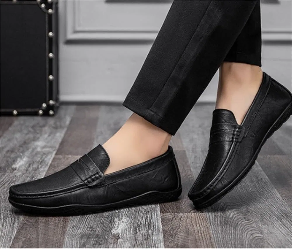 Туфли лоферы мужские PU Round Toe Classic Stitching Details Comfortable Flexible Anti-Slip Shoes, Black DHFIRUFSHLO — фото 4