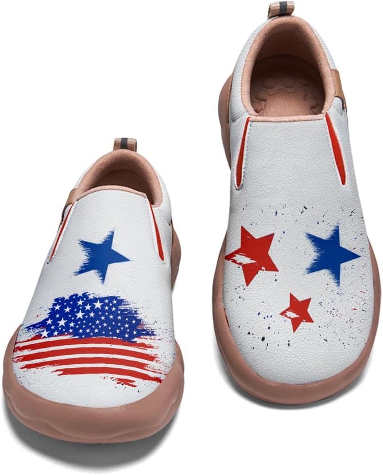 

Мужские прогулочные туфли для путешествий, повседневные, на плоской подошве, с широкой носочной частью, с рисунком американского флага, легко надеваются Onehorse, American Flag_04