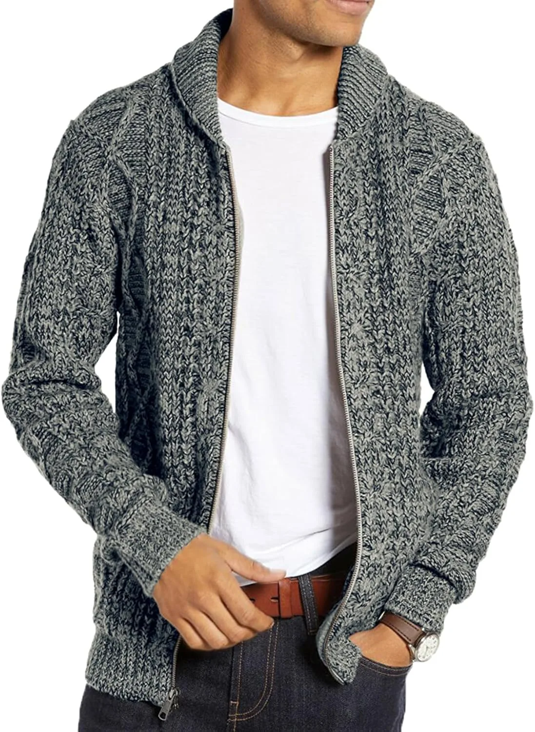 

Кардиган мужской Ryannology с воротником-шалью, кабельной вязкой и карманами