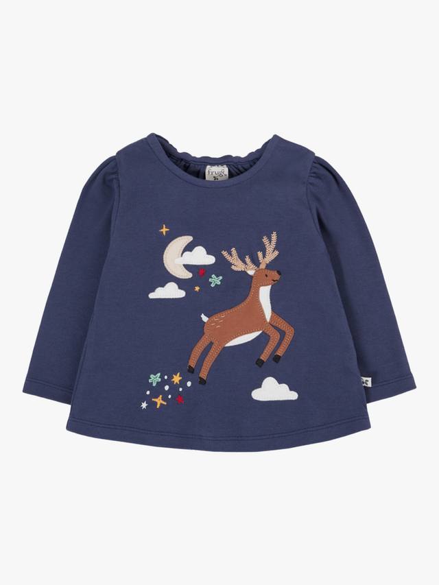 

Детский топ Caris с длинными рукавами и аппликацией из хлопка Frugi, Navy Blue/Caribou