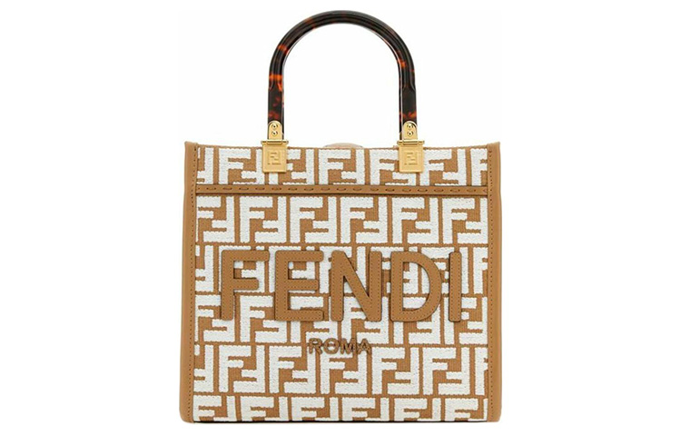 

FENDI Сумка через плечо Raffia с кожаными вставками, кроссбоди, женская повседневная, Brown/White