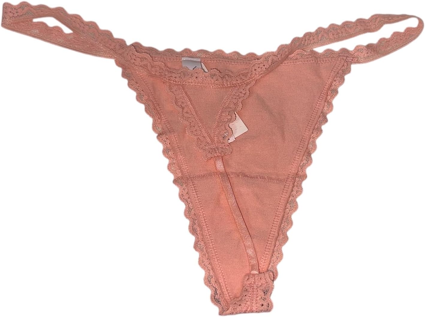 Трусики V-стринг Victoria's Secret из гладкого хлопка с кружевной отделкой, цвет Peach, мягкая эластичная ткань, комфорт, новые — фото 4