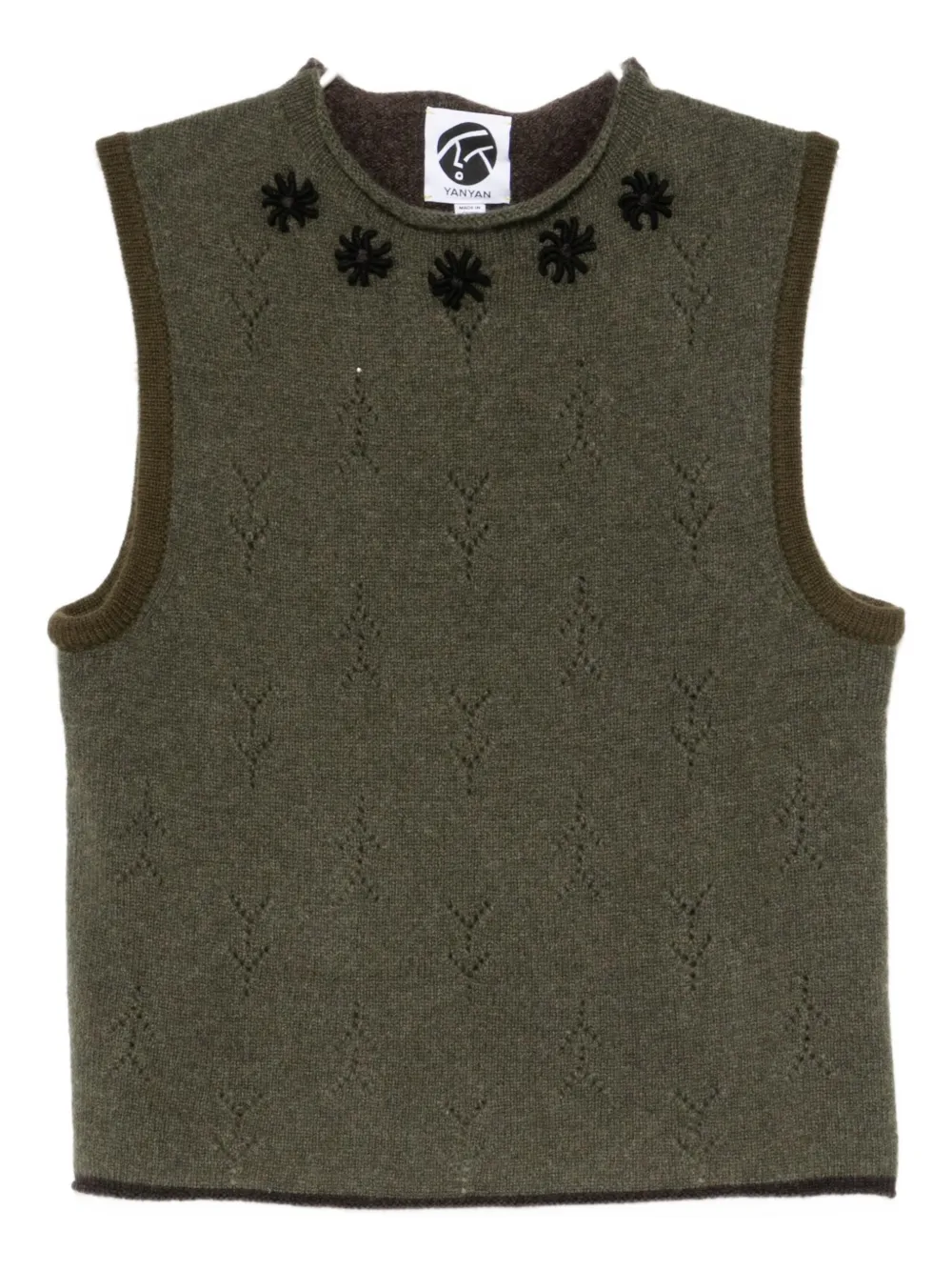 

Жилет с цветочной вышивкой YANYAN KNITS, зеленый
