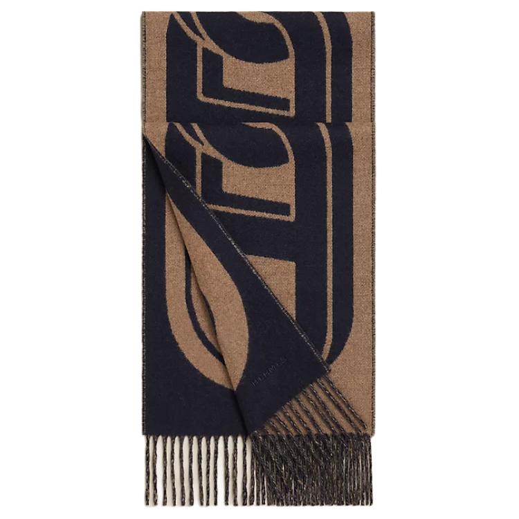 

Кашемировые вязаные шарфы для мужчин морской/светло-коричневый HERMES, синий/светло-коричневый