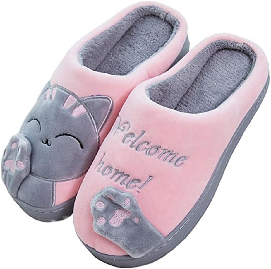 

Мягкие плюшевые тапочки Cliont в виде кошек, теплые зимние тапочки для дома и спальни, нескользящие, для женщин и мужчин, розовый