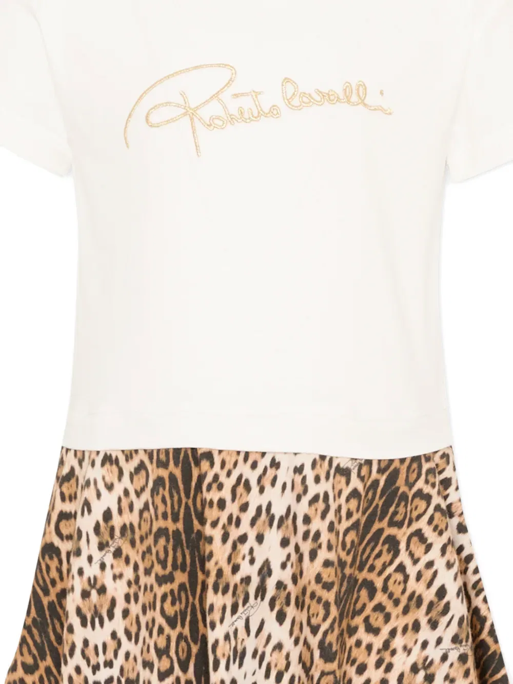 Платье-футболка с леопардовым принтом Roberto Cavalli Junior, нейтральный — фото 3