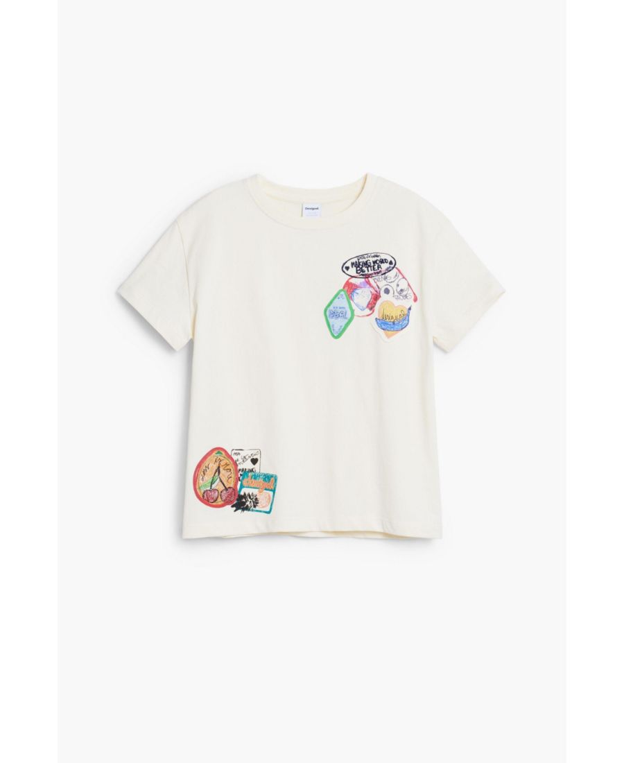 

Детская футболка с вышитыми нашивками Desigual, Light beige
