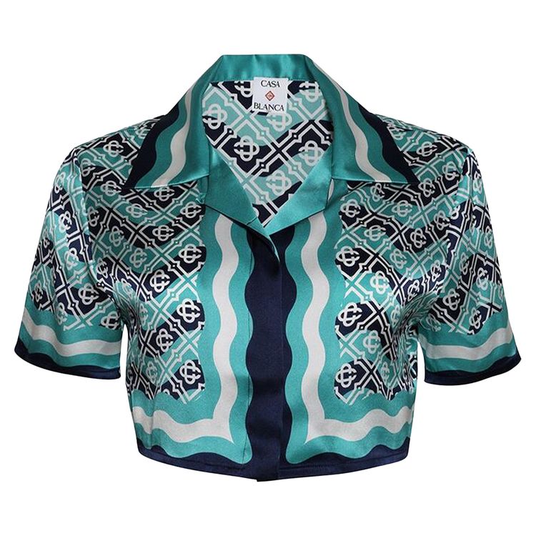 

Рубашка Casablanca Monogram Wave Cropped Silk Shirt 'Turquoise', синий
