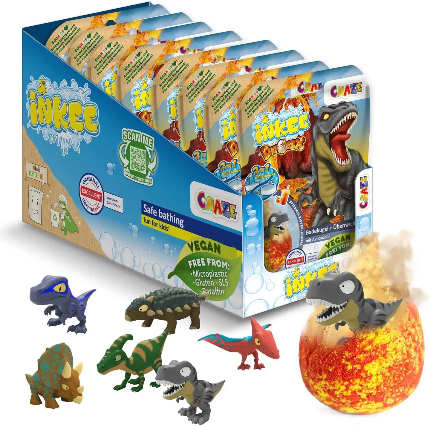 Набор детских бомбочек для ванны «Surprise Dino» (8 шт.) от INKEE Inkee, 8 X Dinorex