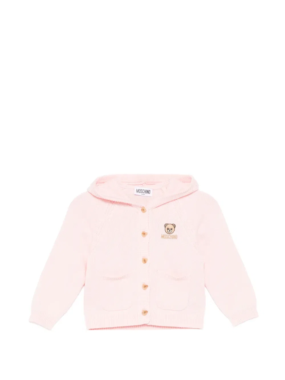 Вязаная толстовка с капюшоном в виде плюшевого мишки Moschino Kids, розовый